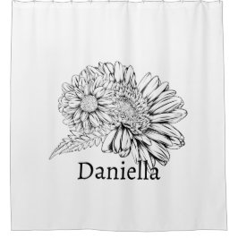 Cortina Para Box Chrysanthemum Black Line Drawing with Your Name 
