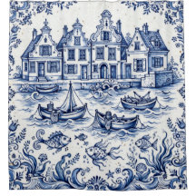 Cidade de Delft e Porto de Pesca Azul Cobalto Bran