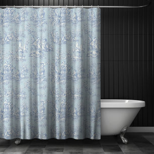 Cortina Para Box Cinza azul Elegante de jouy