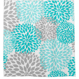 Cortina Para Box Cinza Azul Turquesa Floral sangue