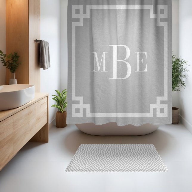 Cortina Para Box Cinza Claro e Branco Greek Key | Monogramado (Criador carregado)
