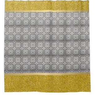 Cortina Para Box Cinza e Dourado Abstrato Elegante