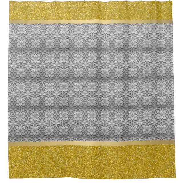 Cortina Para Box Cinza e Dourado Abstrato Elegante (Frente)