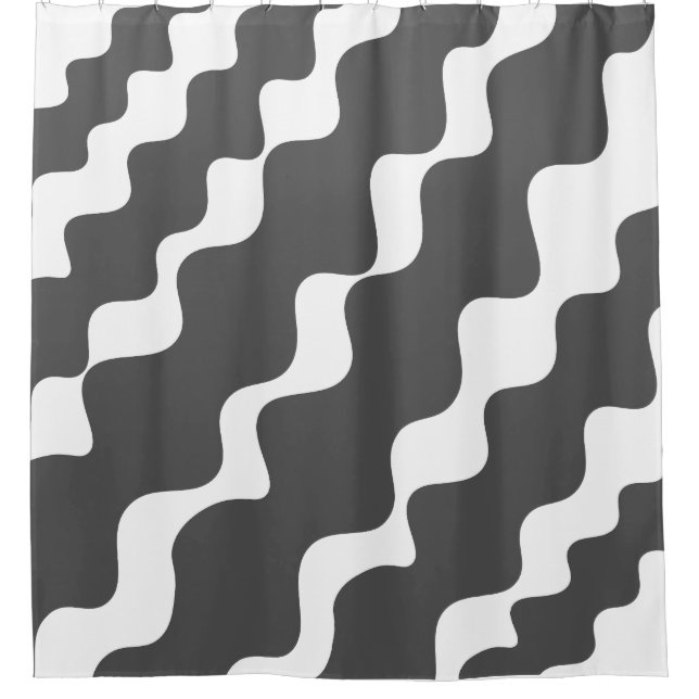 Cortina Para Box Cinza e padrão de ondas brancas (Frente)