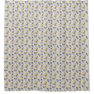 Cortina Para Box Cinza Hexágono Geométrico Amarelo