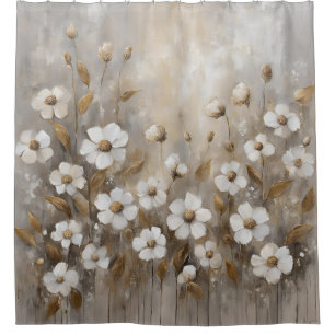 Cortina Para Box Cinza Neutra Dourada Taupe Floral