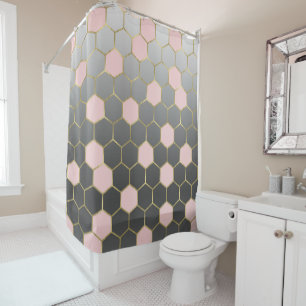 Cortina Para Box Cinza Rosa Esbranquiçada e Glama Moderno do Hexágo