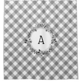 Cortina Para Box Cinza White Gingham Floral Wreath País Inicial