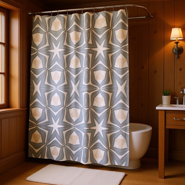 Cortina Para Box Cinzas Beige Duas Estrelas Toneladas E Formas (A timeless addition to any home. Grey and beige fits in anywhere and the pattern too)