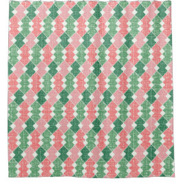 CORTINA PARA BOX CINZAS DE PADRÕES VERDE E CORAL DIAGONAL