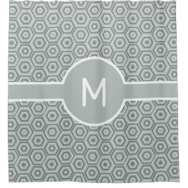 Cortina Para Box Cinzas Hexágonos com Monograma Geométrico Central