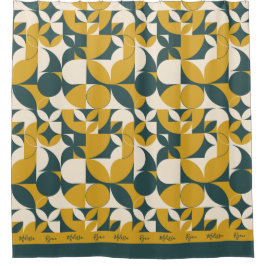 Cortina Para Box Círculo Verde Abstrato de Mostarda Personalizado