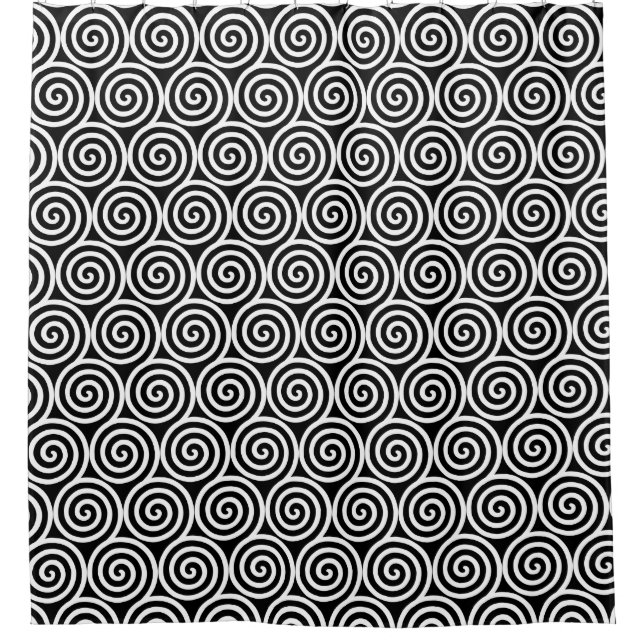 Cortina Para Box Círculos em Espiral Abstrata em Chuveiro Preto e B (Frente)