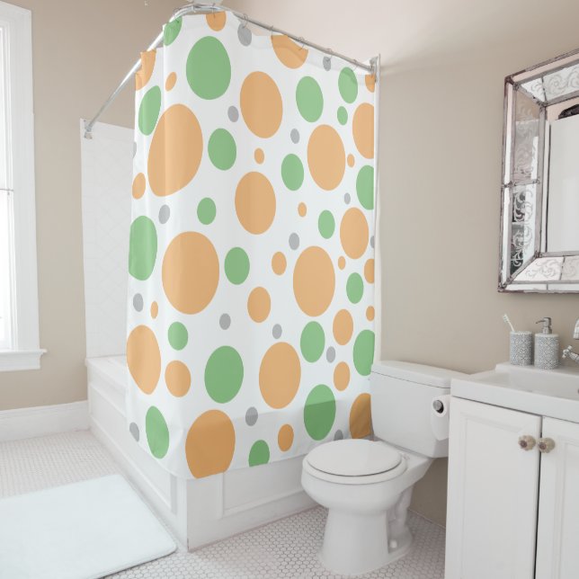 Cortina Para Box Círculos Geométricos Verde Laranja Silver (In Situ)