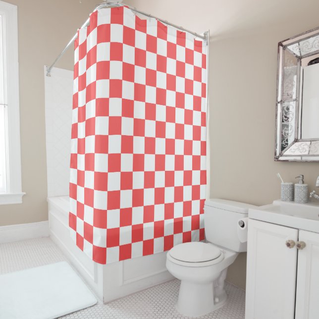Cortina Para Box Classic coral red checkerboard (In Situ)