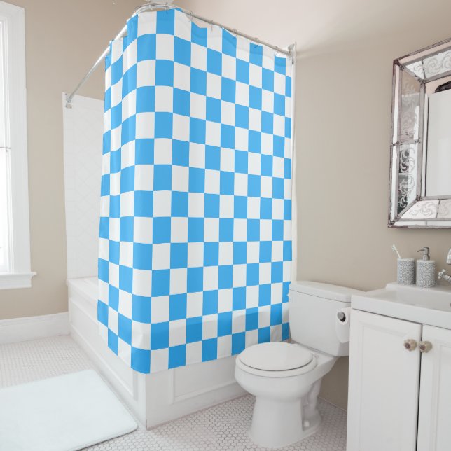 Cortina Para Box Classic light blue checkerboard  (In Situ)