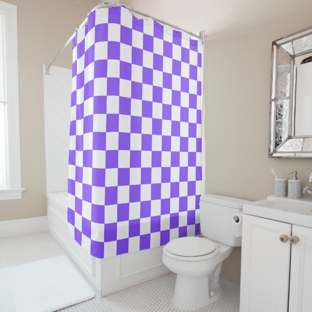 Cortina Para Box Classic visual purple checkerboard  (In Situ)