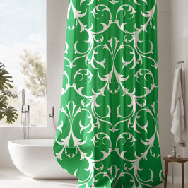 Cortina Para Box Clássico Kelly Green & White Damask Floral