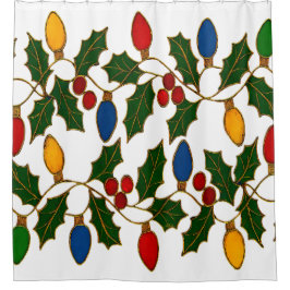 Cortina Para Box Cloisonne Art Christmas Lights and Holly