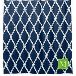Cortina Para Box Coastal Preppy Nautical Monogram - Navy & Lime