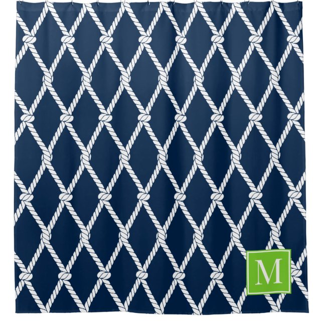 Cortina Para Box Coastal Preppy Nautical Monogram - Navy & Lime (Frente)