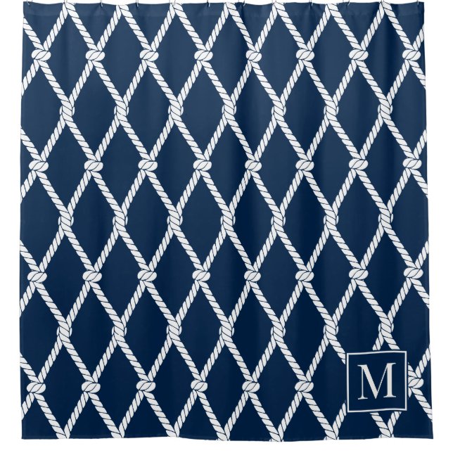Cortina Para Box Coastal Preppy Nautical Monogram - Navy & White (Frente)
