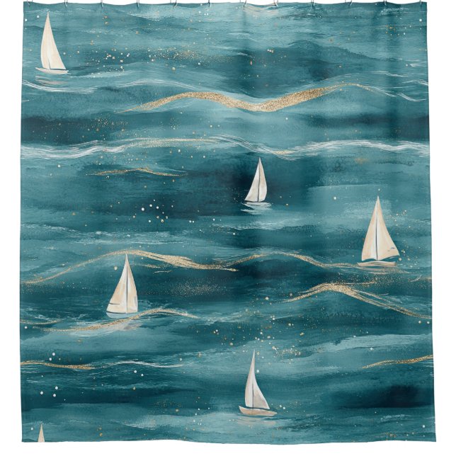 Cortina Para Box Coastal Sailboat Waves Nautical Pattern (3) (Frente)