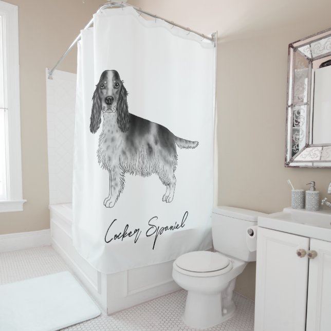 Cortina Para Box Cocker Spaniel em Preto e Branco & Texto Personali (In Situ)