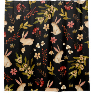 Cortina Para Box Coelhos Cutos: Padrão Desenhado À Mão Da Aquarela