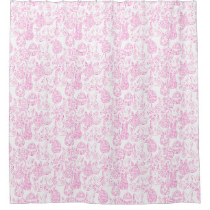 Cortina Para Box Coelhos e Ovos de Páscoa rosa e branca