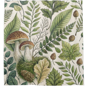 Cortina Para Box Cogumelos Woodland Pinecones Ferns Padrão de Outon