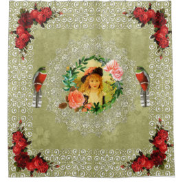 Cortina Para Box Colagem da safra Retro com rendas e flores