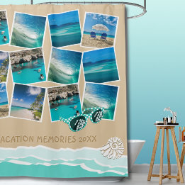 Cortina Para Box Colagem de Férias na Praia com 12 Fotos Quadro Cos