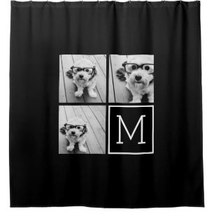 Cortina Para Box Colagem de Fotos Preta e Branca com Monograma