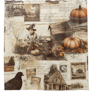Cortina Para Box Colagem de outono de Vintage   Ephemera Rustic Sep