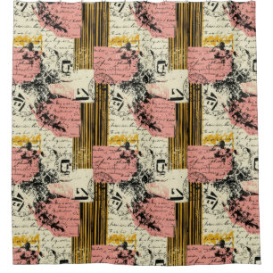 Cortina Para Box Colagem Vintage de Mídia Mista - Papel Danificado
