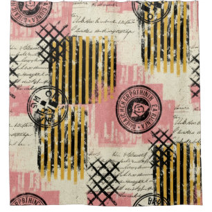 Cortina Para Box Colagem Vintage de Mídia Mista - Papel Danificado