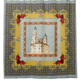 Cortina Para Box Colagem Vintage Retro com rendas e flores