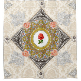 Cortina Para Box Colagem Vintage Retro com rendas e flores