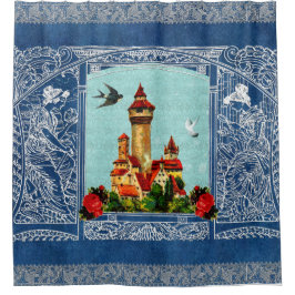 Cortina Para Box Colagem Vintage Retro com rendas e flores