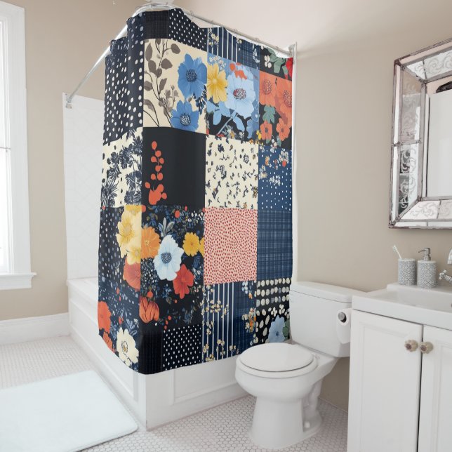Cortina Para Box Colcha Clássica de Patchwork Country - Botânicos O (In Situ)