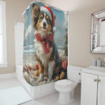 Cortina Para Box Collie Dog Christmas Vintage Beach<br><div class="desc">Traga o calor dos feriados para a costa com esta charmosa design inspirada na vintagem, que apresenta um cão festivo sentado numa praia serena. Com um clássico toque de feriado de tons nostálgicos e vibrações costeiras, esta trabalho de arte captura a magia do Natal pelo mar. Perfeito para espalhar alegria...</div>