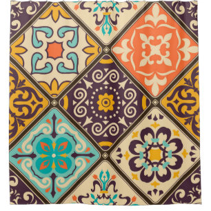 Cortina Para Box Coloração de retalhos: Design de Azulejo Majolica