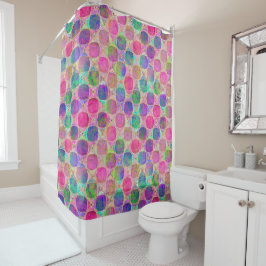 Cortina Para Box Colorful Retro Circle Pattern with Golden Details
