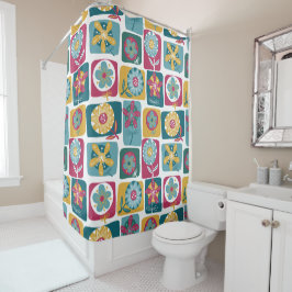 Cortina Para Box Colorful Retro Floral Pattern