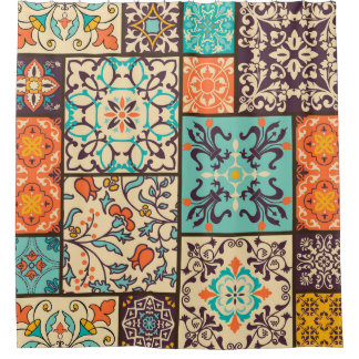 Cortina Para Box Colorida Azulejo de retalhos: Motifs Majolica Islâ