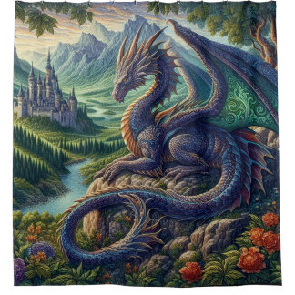 Cortina Para Box Colorida, castelo Dragão Medieval