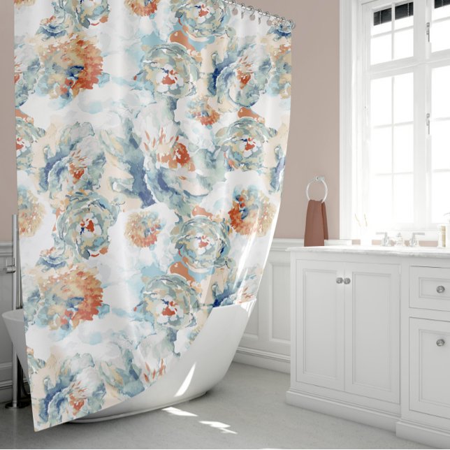 Cortina Para Box Colunas De Outono De Peony E Hydrangea (Peony And Hydrangea Blooms in Fall Colors Shower Curtain by Jenn Steffen Art for Studio Posies.)