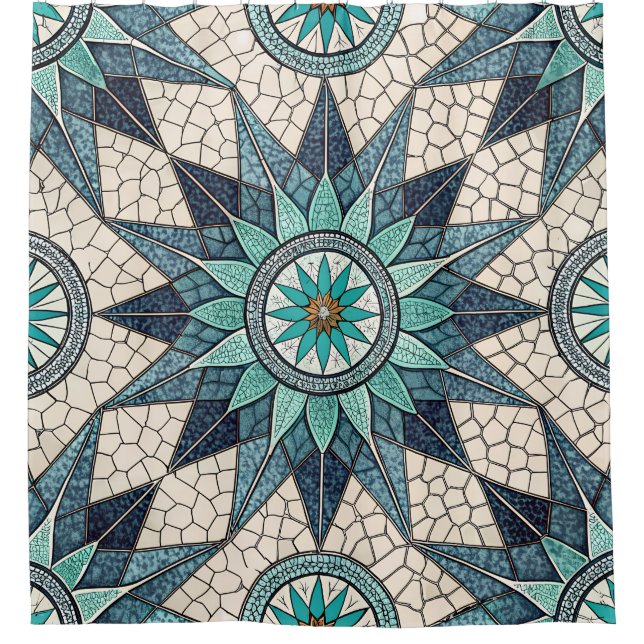 Cortina Para Box Compasso Mosaico Índigo Turquesa – Vidro Fosco (Frente)