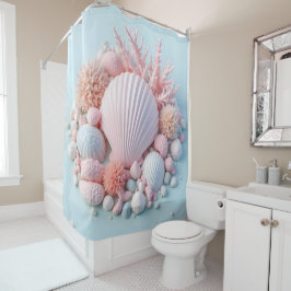 Cortina Para Box conchas de cor pastel, banho de coral e beleza